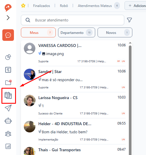 Tela do iHelp: Calendário de agendamento de mensagens