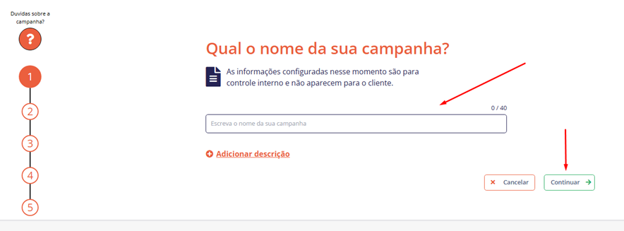 Tela do iHelp: Configurando uma campanha na plataforma