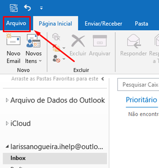 Tela do iHelp: Vá para o Outlook no Desktop