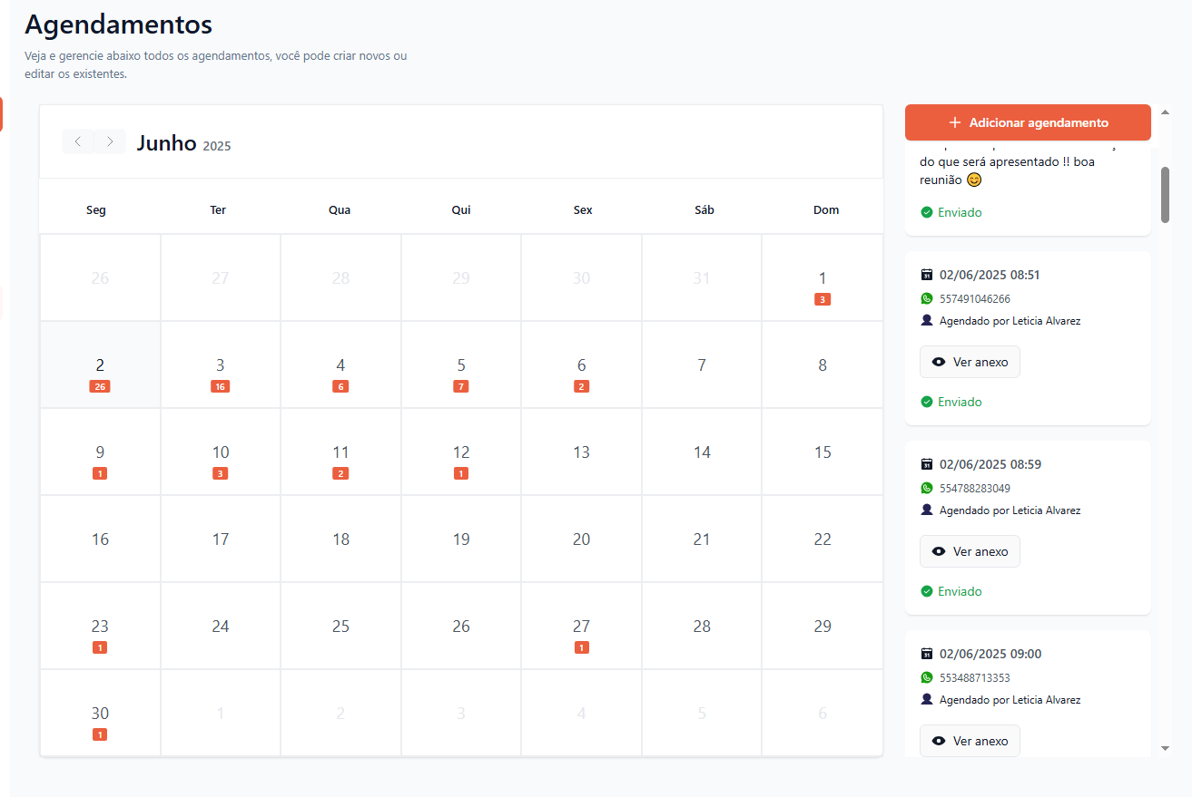 Tela do iHelp: Calendário de agendamento de mensagens