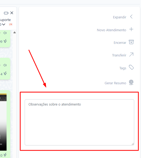 Tela do iHelp: Onde anoto informações importantes sobre o atendimento