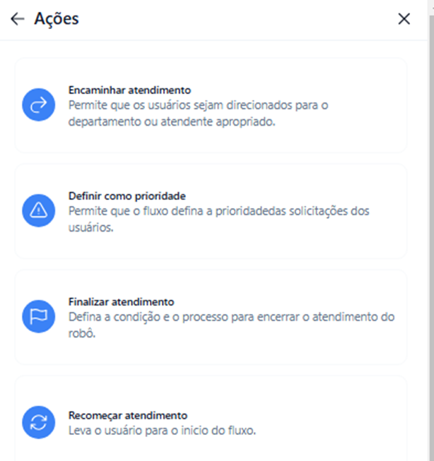 Tela do iHelp: Ações disponíveis no fluxo