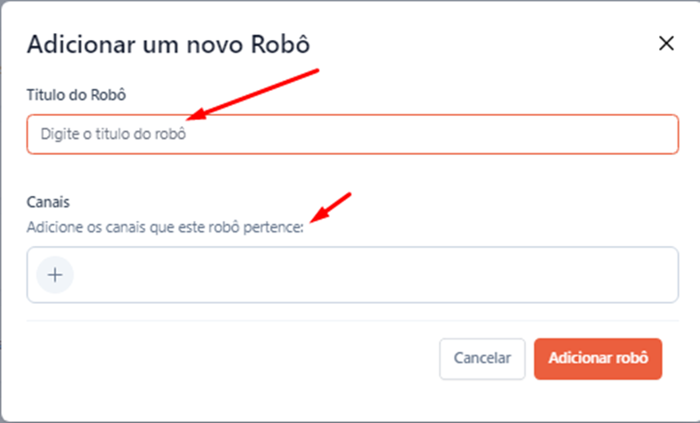 Tela do iHelp: Título do Robô e Canais