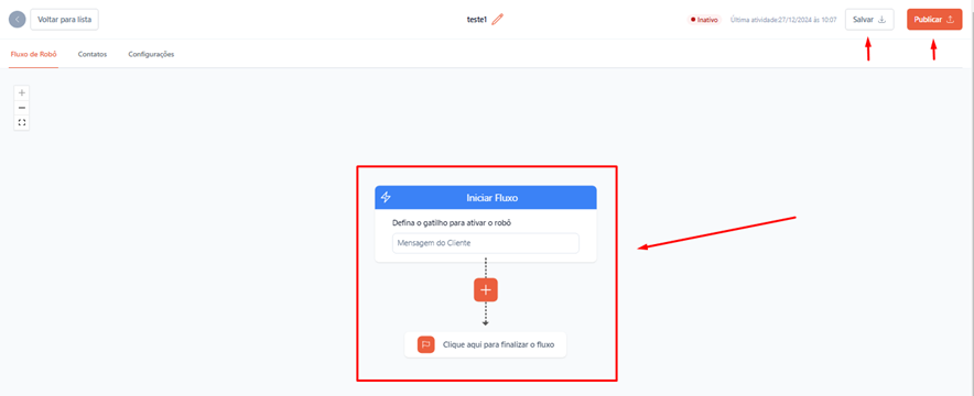 Tela do iHelp: Como criar um novo robô