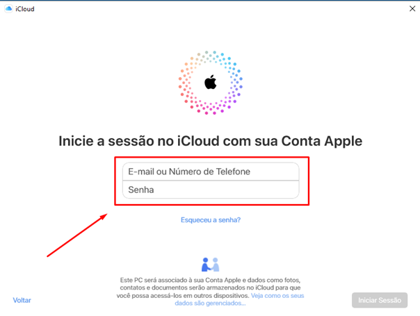 Tela do iHelp: Instale o iCloud no desktop