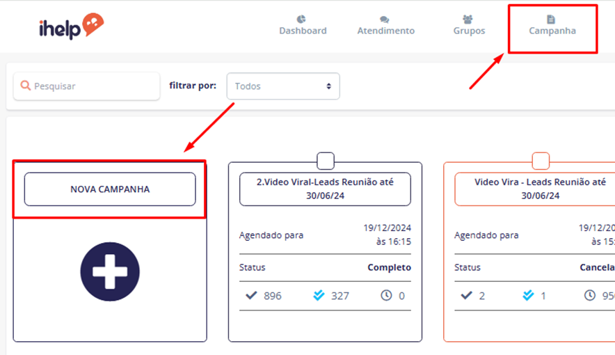 Tela de Campanhas com a opção de iniciar uma nova campanha