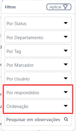 Tela do iHelp: Novos Filtros Disponíveis (Por respondidos e Ordenação)