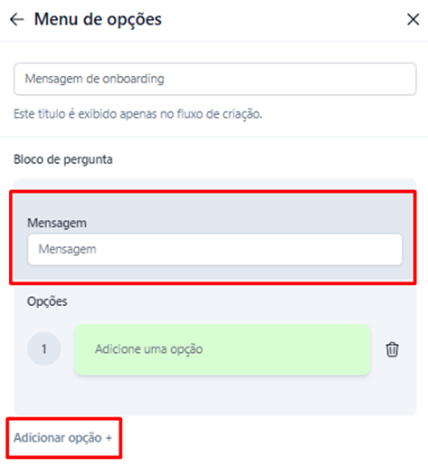Tela do iHelp: Blocos de opções