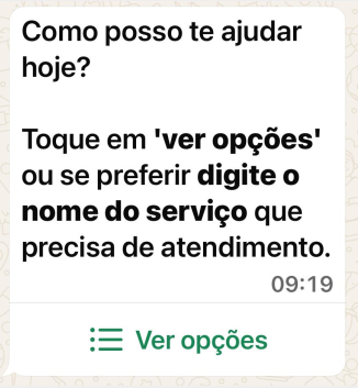 Mensagem com botão Ver opções
