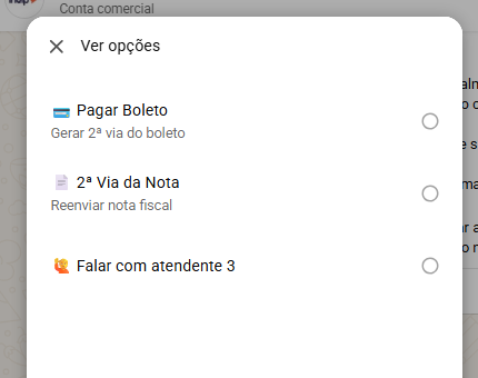 Lista de opções aberta