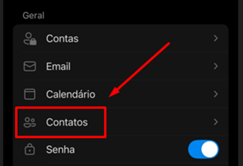 Tela do iHelp: Exporte os contatos pelo Outlook