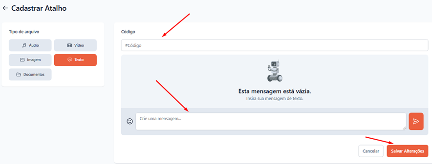 Tela do iHelp: Como criar um novo Atalho