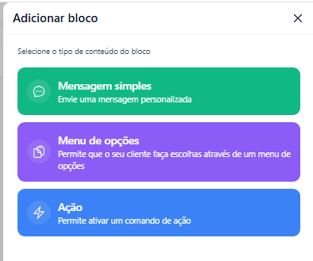 Tela do iHelp: Blocos de opções